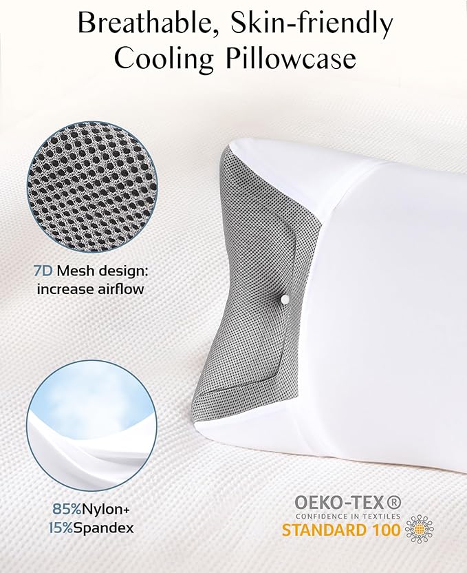 CPAP Pillow for Side Sleeping, HSA/FSA Sleep Apnea Pillow for All CPAP Masks Users to Reduce Air Leaks, Masks Pressure, Memory Foam with Cooling & Breathable Pillowcase for Side Back Sleeper