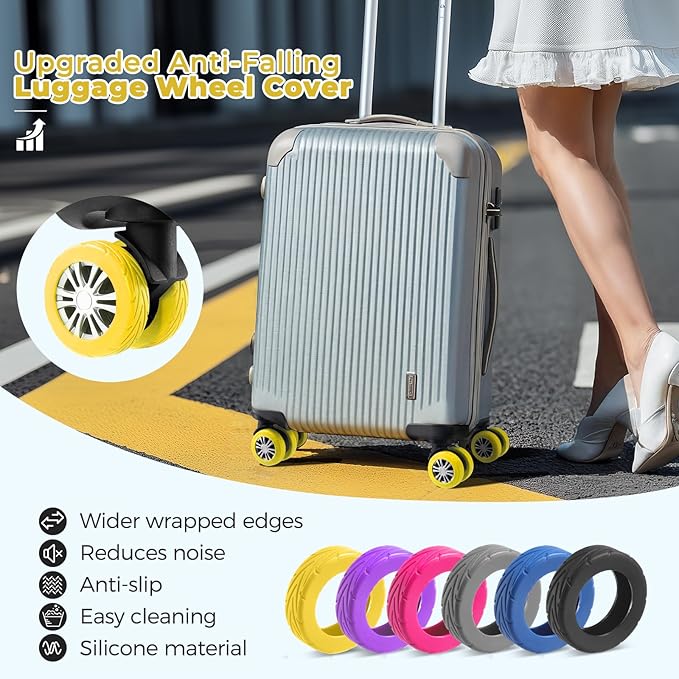 8 Pcs Upgrade Luggage Wheel Covers, Carry On Luggage Suitcases,Wear-Resistant, Anti-Noise, Silicone Wheel Protective Covers for 2-2.4" Spinner Wheel,Essential Travel Accessories (Yellow)