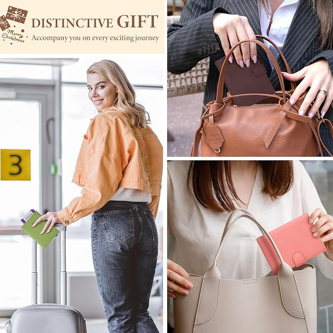 Genuine Leather Passport Holder for Women Men, Hidden Airtag Pocket, RFID Blocking, Zippered Coins Pocket & Cash Compartment Travel Gifts Essentials Passport Cover Case - Yellowish-brown