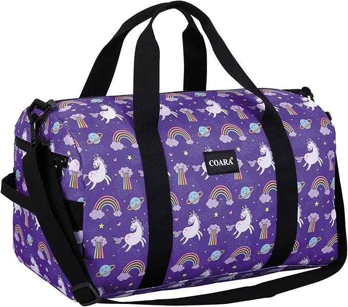 Kids Duffle Bag Overnight Bags for Boys and Girls Weekender Sleepover Carry-On Tote for Traveling Gym Sport Dance (Unicorn)