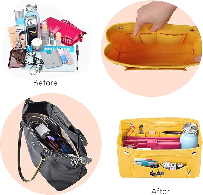 Vercord Felt Purse Tote Organizer Insert Divider Inside Handbag for Women Medium Yellow