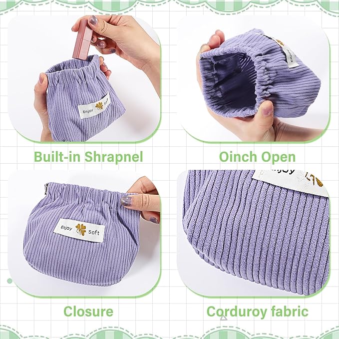 Yolev 6pcs Corduroy Elastic Hair Tie Organizer Portable Travel Storage Bag Corduroy Makeup Bag Pouch Mini Cosmetic Makeup Pouch Multipurpose Aesthetic Lipstick Bags Hair Accessories Organizer