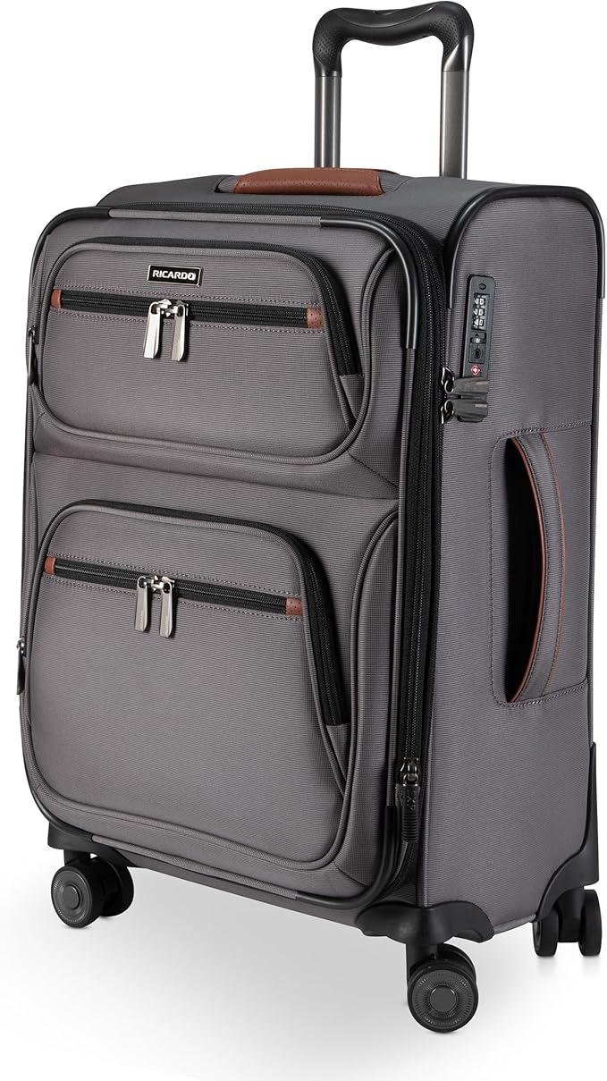 Ricardo Beverly Hills Montecito 3.0 Softside Luggage Collection – Expandable Suitcases with Wheels and TSA Lock. 21” Carry-on, French Gray