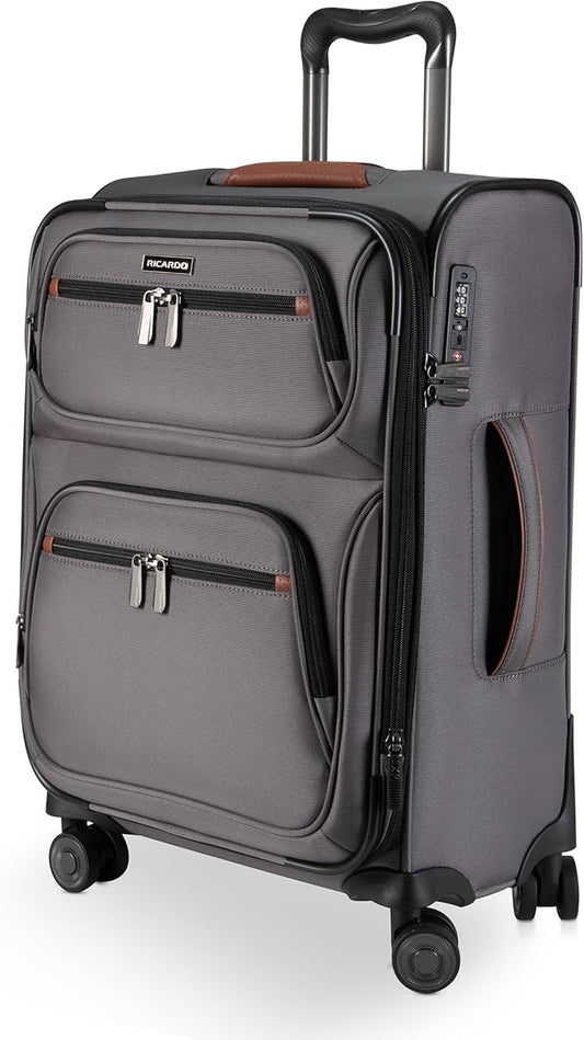 Ricardo Beverly Hills Montecito 3.0 Softside Luggage Collection – Expandable Suitcases with Wheels and TSA Lock. 21” Carry-on, French Gray