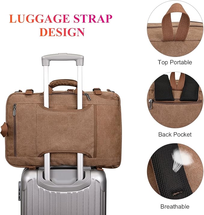 WITZMAN Canvas Travel Backpack for Men Large Laptop Backpack Fit 16 inch Carry-on Airline Approved Convertible Shoulder Rucksack(A6617-3 Brown)