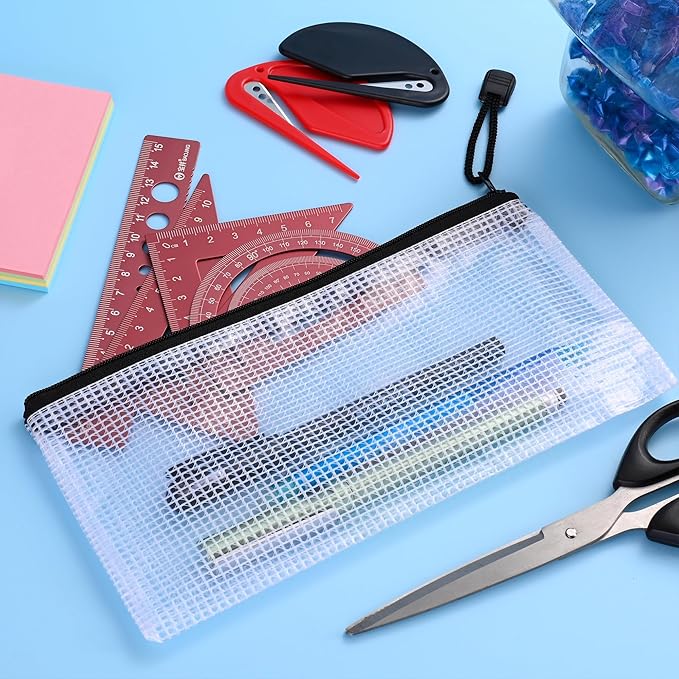 12Pcs Mesh Zipper Pouch,9x4.4 Inches Durable Pouches,Organizing Storage with Zipper for Bill,File and Travel,Multi-Purpose Stationery Pouch