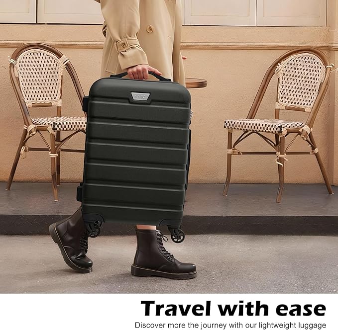 Coolife Luggage 3 Piece Set, Lightweight Durable Hardshell Suitcase set with 360° Spinner Wheels, TSA-approved Lock, Checked Family Travel Luggage sets, 20/24/28 Inch, Black