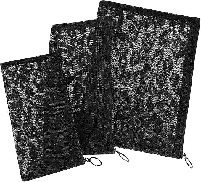 12 Pieces Zipper Nylon Mesh Pouch, Mesh Cosmetic Bags Makeup Bags Pencil Case, Multipurpose Travel Bags for Cosmetic School Office Supplies and Travel Accessories (Black Lace, Assorted Sizes)