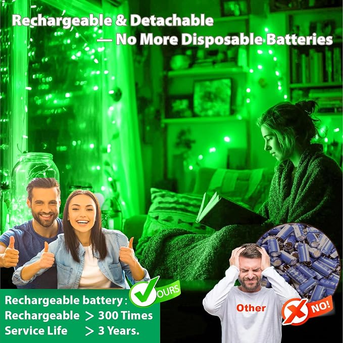 HXWEIYE 6 Pack Rechargeable Fairy Lights with Remote, 7ft 20LED | Battery Operated, 8 Modes & DIY Timer, Mini Twinkle String Light for Mason Jar Wedding Table Wreath Christmas,Green