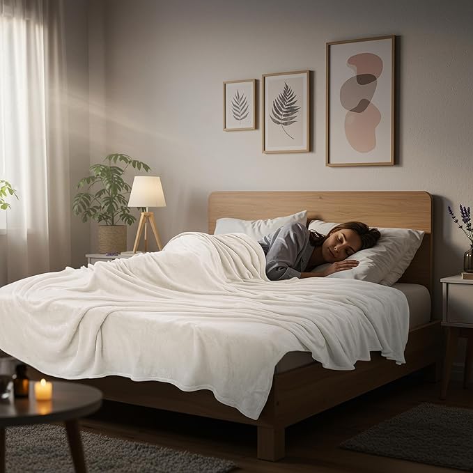 Utopia Bedding Fleece Blanket Queen Size Ivory 300GSM Luxury Fuzzy Soft Anti-Static Microfiber Bed Blanket (90x90 Inch)