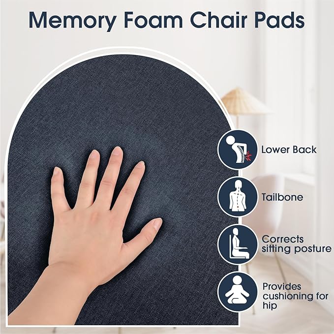 TushGuard Chair Cushions for Dining Chairs Set of 4, Soft Seat Cushions for Kitchen Chairs, Non-Slip Bottom with Ties, Comfortable Everyday Chair Pads, Blue