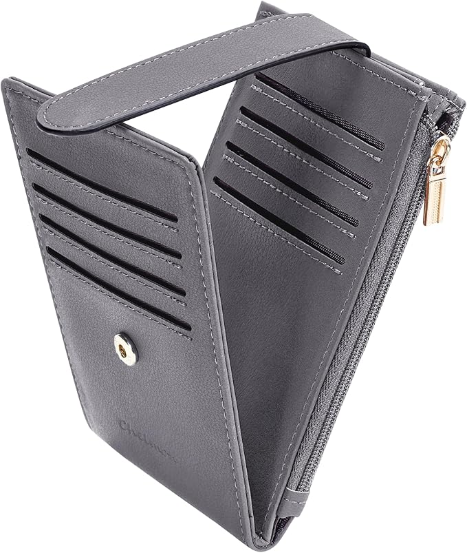 Chelmon Womens Wallet Slim RFID Blocking Bifold Multi Card Case Wallet with Zipper Pocket (Light Grey Smooth)