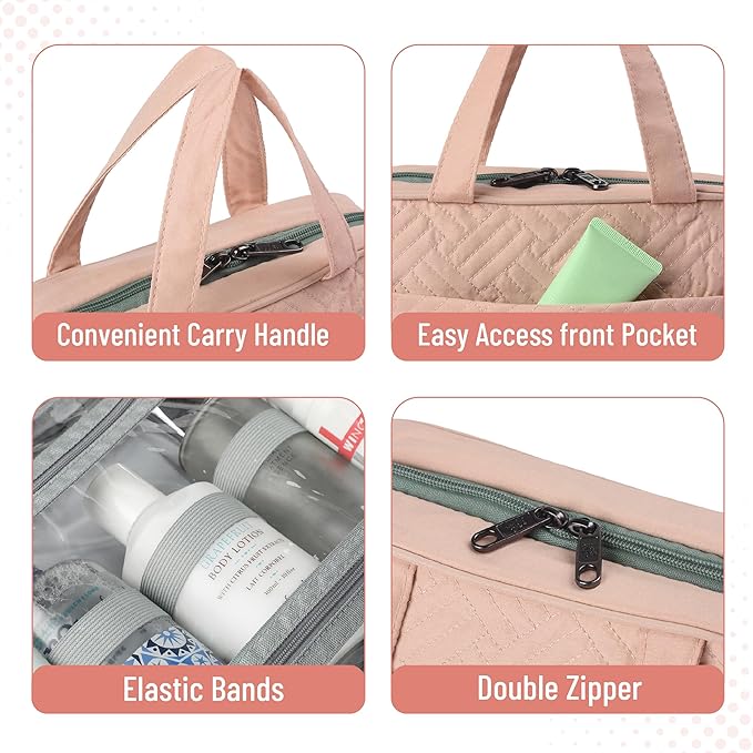 Ms. Pen-Travel Toiletry Bag Organizers, Baby Pink, Makeup Travel Bag for Toiletries with Hanging Hook, Water-Resistant