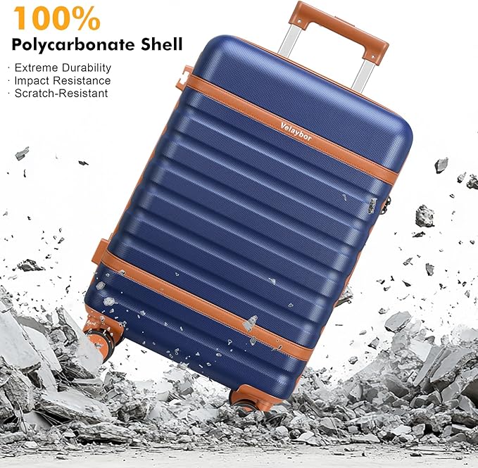 Luggage Sets 3 Piece with Spinner Wheels, Lightweight PC Hardside Suitcase with TSA Lock & YKK Zippers, 20 Inch Carry On Luggage with Travel Bag for Men and Women, Blue