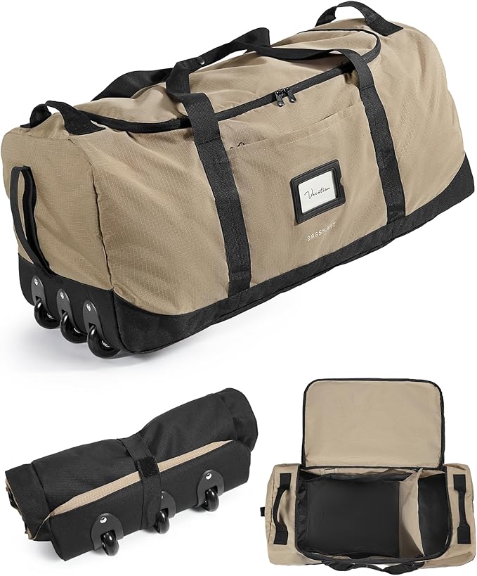 BAGSMART 83L Foldable Travel Bag, Large Duffle Bag for Travel, Weekender Duffel Luggage Bag for Sport College Camping, Water Resistant, Brown