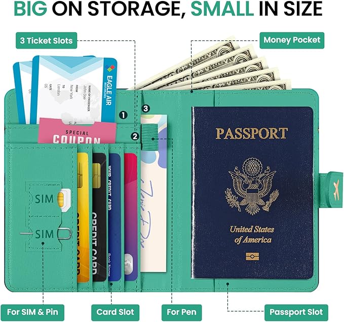 Passport Holder for Travel Essentials, RFID Blocking Leather Cover Wallet with Magnetic Closure, Aesthetic & Cute Passport Book Case for Women and Men - Coastline