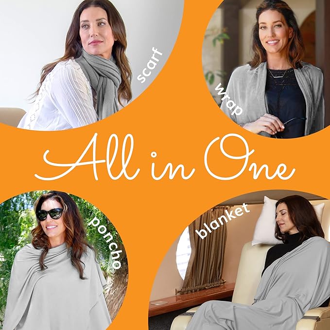Happyluxe Travel Shawl Wraps for Women - 68x35in Wrap. Lightweight Pashmina, Airplane Travel Blanket Scarf. Made In USA