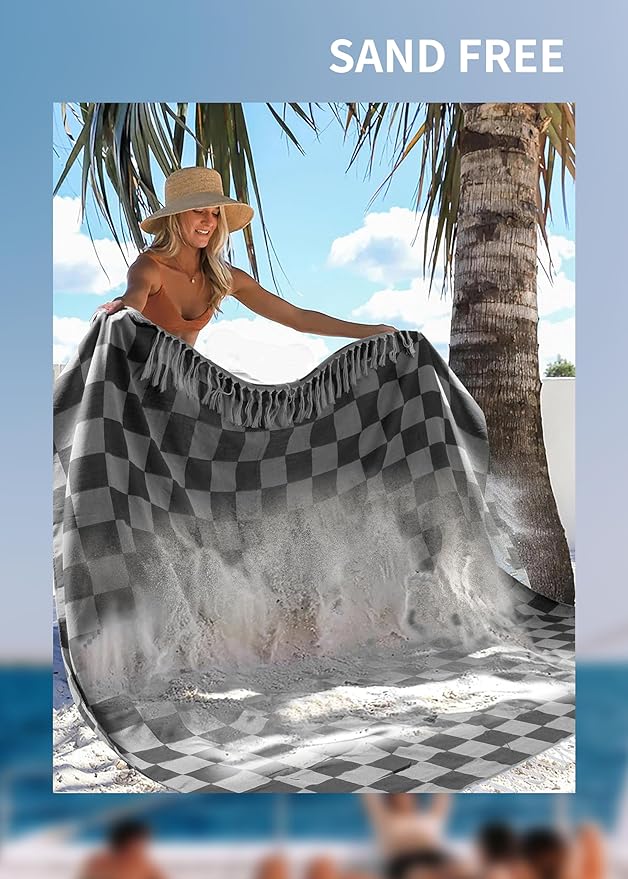 Antfuny Giant Beach Towel Blanket Autumn Outing Stuff for Women & Men Yard Mat Road Trip Camping Gear Ship Cruise Gear Must Haves Large L Black Plain Pattern Airplane Accessories Travel Gadgets