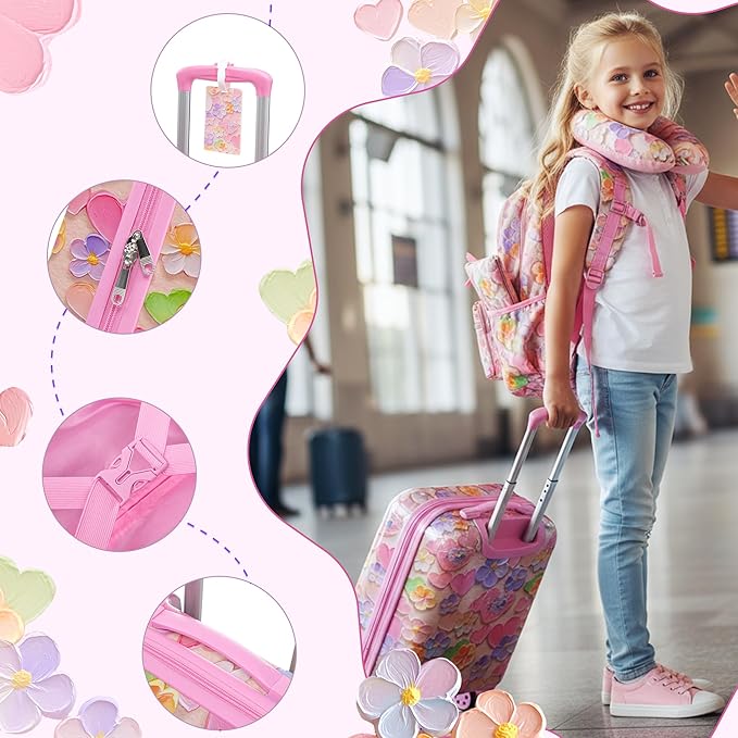 Kid’s Luggage Set 6 Piece Suitcase Set 16’’ Hardside Luggage with Spinner Wheels Girls Boys Carry on Luggage Travel Rolling Luggage Airline Approved
