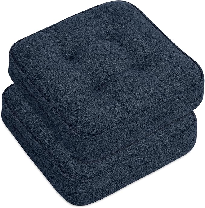 GOFORIT Memory Foam Cushion，Square Seat Cushions for Dining Chairs,Non-Slip Chair Pads with Removable Cover, 16'' x 16'', 2 Pack,Dark Blue