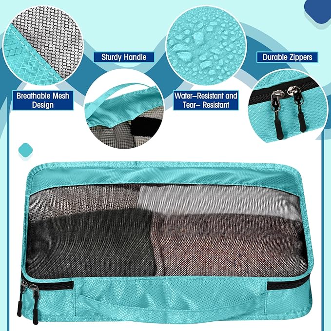 5 Pcs Packing Cubes for Suitcase Large Travel Cubes Carry on Luggage Organizer Bags for Clothes Accessories(M,Blue)