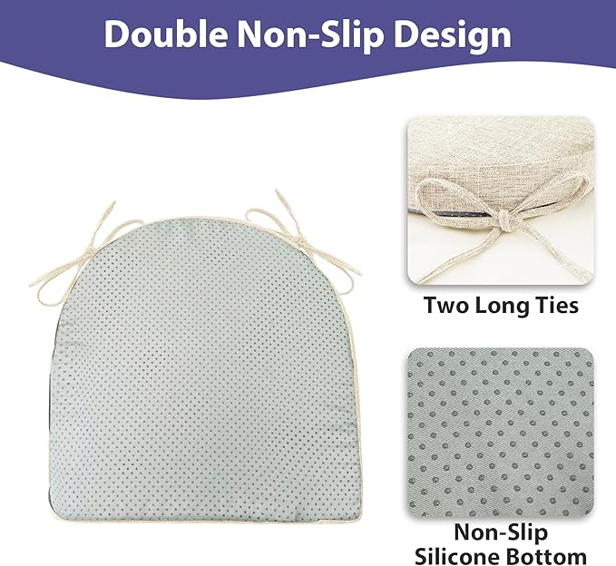 Chair Cushions for Dining Chairs with Ties and Removable Cover, Dining Kitchen Chair Pads with Non-Slip Bottom, High-Resilience Indoor Seat Cushions, 16'' x 16'' x 2'', Set of 2, Beige