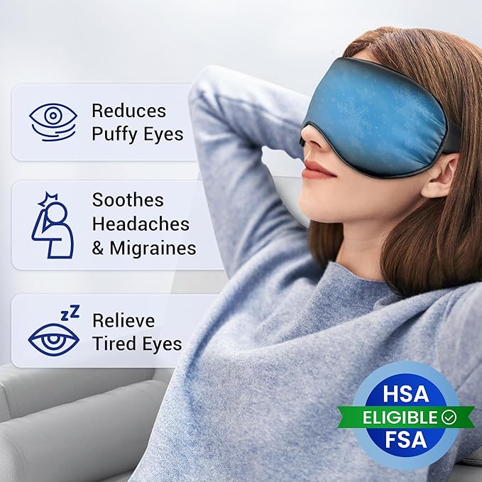 Cooling Eye Mask for Dark Circles Puffiness - Fsa Eligible Items Hsa, Cold Compress for Puffy Eyes Migraines Headache Sleeping After Surgery, Gentle Weighted Travel Essentials Gel Ice Pack (Black)