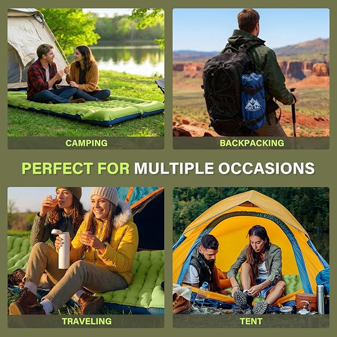 Camping Sleeping Pad, Ultralight Camping Mat with Pillow, Built-in Foot Pump Inflatable Sleeping Pads Compact for Camping Backpacking Hiking Traveling Tent,Single,Green