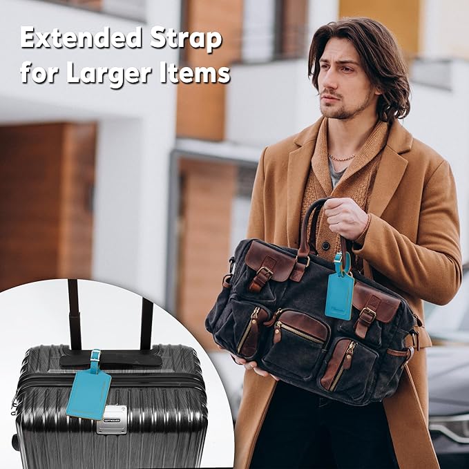 Travelambo Luggage Tags for Suitcases PU Leather Travel Tags Bag Tags Privacy Protection Travel Essentials