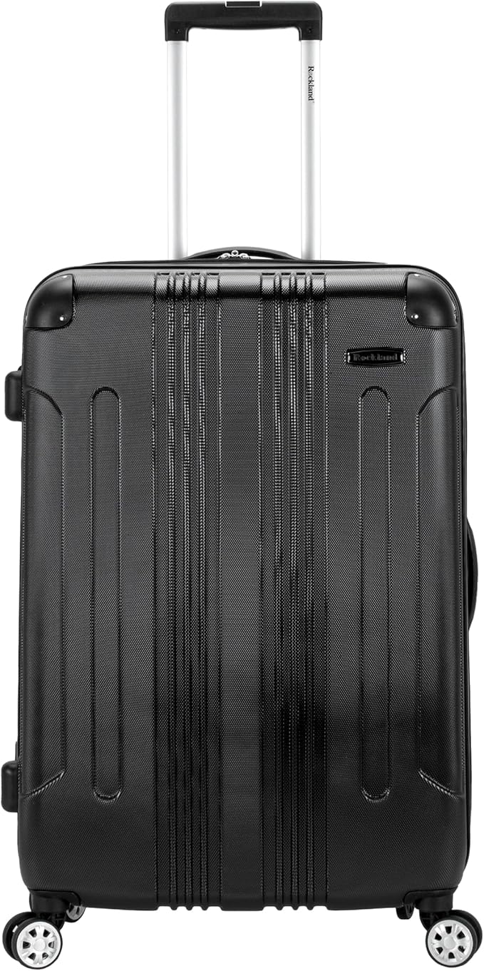 Rockland London Hardside Expandable Spinner Wheel Luggage, Black, Checked-Large 28-Inch