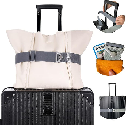 SOWPOPY Travel Belt for Luggage, Add a Bag Luggage Straps Suitcase Travel Belt Over Handle for Carry On Bag, Adjustable 2-in-1 Elastic Luggage Belt Bag Bungee Travel Essential Accessories