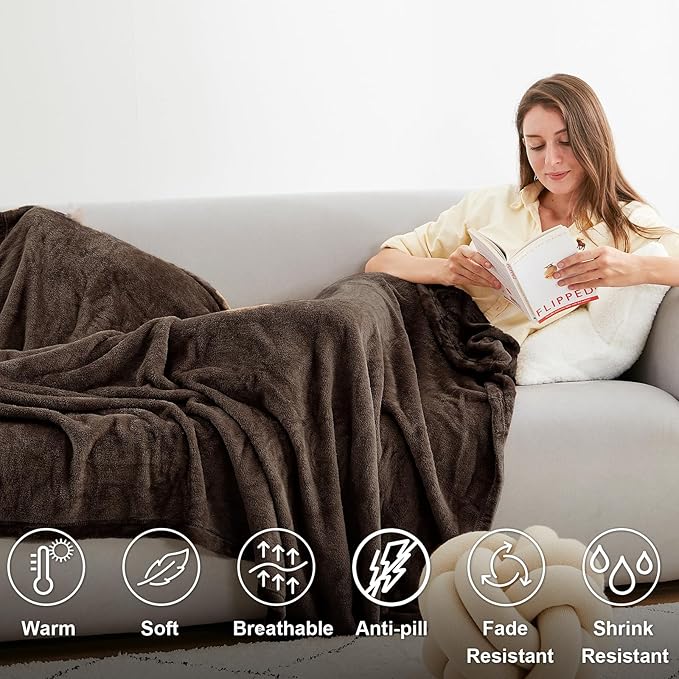 Hansleep Fleece Brown Twin Blanket, Super Soft Flannel Fuzzy Plush Cozy Blanket for All Seasons, Brown, Twin 60x80 Inches