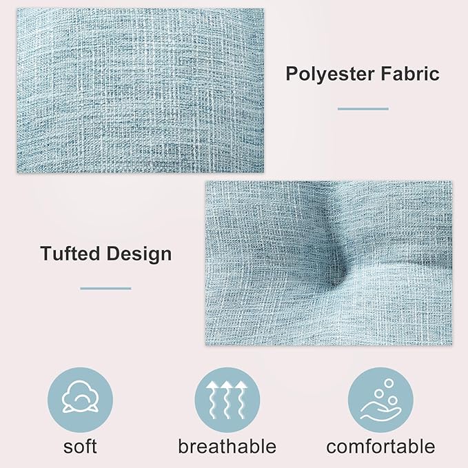 Quilmfoam 16.5"x15.5" Kitchen Chair Cushions Set of 4 for Dining Chair, Soft Tufted Non-Slip Memory Foam Seat Cushion with Ties for Indoor Kitchen Dining Furniture, Light Blue