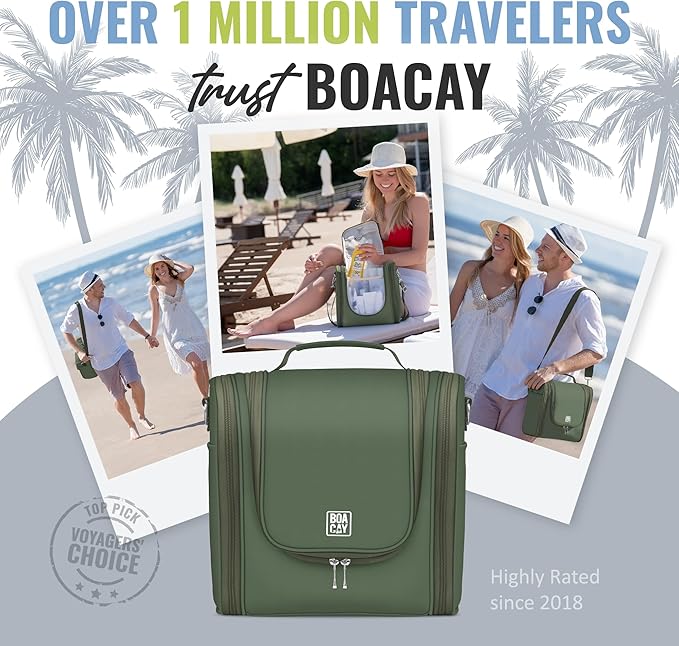 BOACAY Extra Large Hanging Travel Toiletry Bag for Women and Men, Makeup Bag, Bathroom & Shower Organizer Kit for Accessories, Cosmetics, Essentials