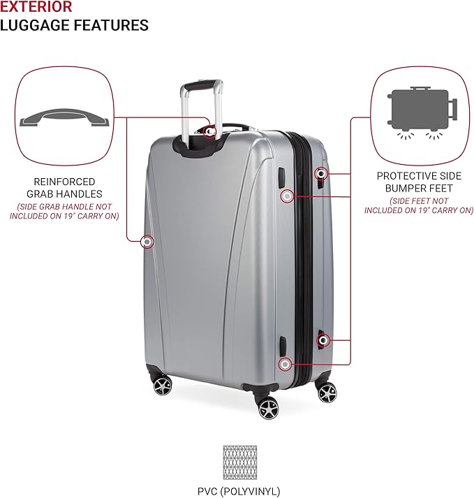 SwissGear 7585 Hardside Expandable Luggage with Spinner Wheels, Silver, Checked-Large 28-Inch