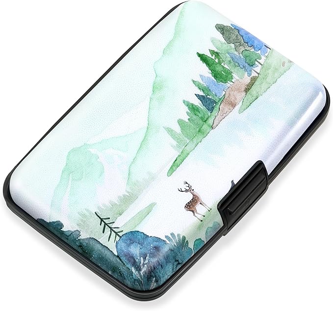 Mayski Credit Card Holder, RFID Blocking, Aluminum Alloy Hard Case, Small Mini Business Metal Wallet for Women Men, Deer