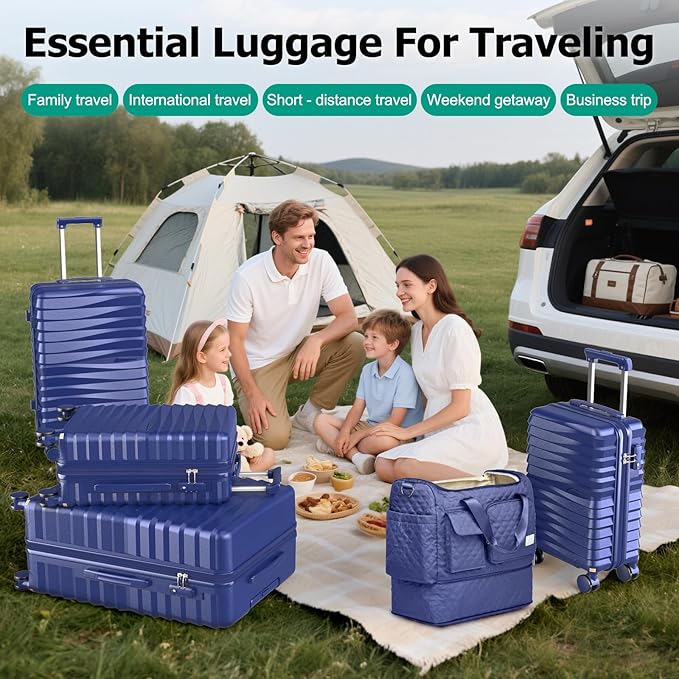 Joyway Luggage Sets 6 Piece with Detachable Spinner Wheels, Lightweight Hard Shell Travel Suitcse Set with TSA Lock (Blue, 6 Piece Set)
