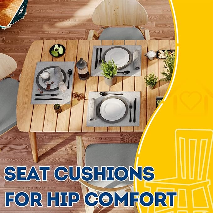 AAAAAcessories D-Shaped Chair Cushions, 2" Thick Dining Chair Pads with Ties and Removable, Machine-Washable Cover, 17" x 16", Set of 6, Gray