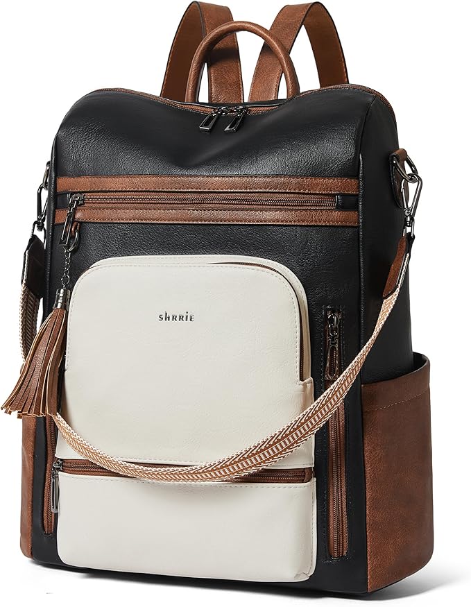 Shrrie Vegan Leather Laptop Backpack for Women 15.6 inch Work Backpack Fashion Travel Backpack Purse for Business College