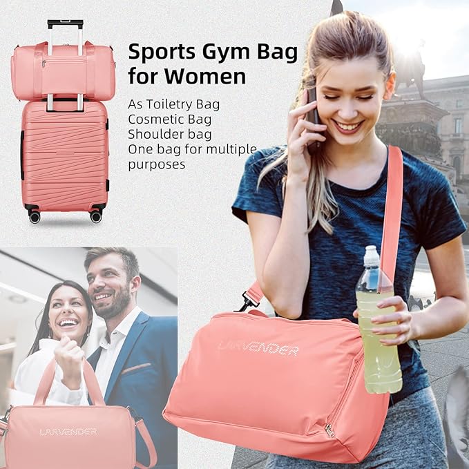 LARVENDER Luggage Sets 2 Piece, Expandable PP 24 Inch Check-in Suitcase with Duffle Bags for Women, Luggage Set Clearance with Spinner Wheels TSA Lock (Peach)