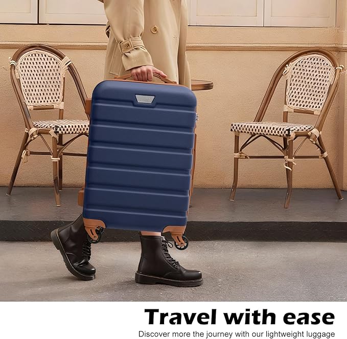 Coolife Luggage 3 Piece Set, Lightweight Durable Hardshell Suitcase set with 360° Spinner Wheels, TSA-approved Lock, Checked Family Travel Luggage sets, 20/24/28 Inch, Apricot Navy