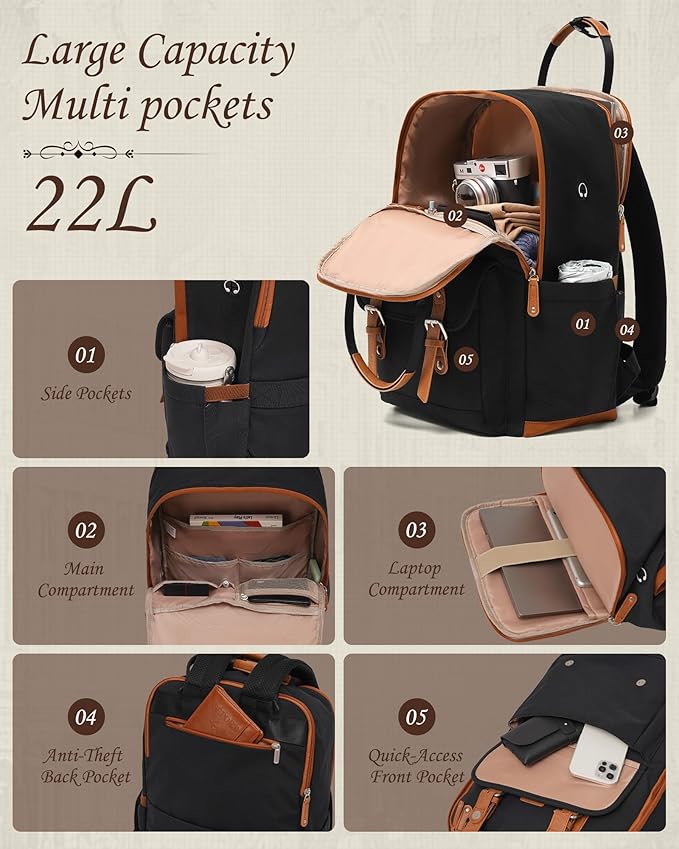TAKUMI Luggage Sets 3 Piece, 20 Inch Carry On Luggage Set with Backpack, PC+ABS Hardshell Suitcases with Wheels, Lightweight Travel Luggage with TSA Lock for Women, Men （BLACK BROWN, 3 PIECE SET（BP）