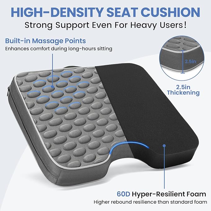 Stadium Seat Cushions 2 Pack - Portable Bleacher Cushions with 2.5-Inch Extra Thick High-Density Foam and Massage Dots, Outdoor Seat Cushions for Sports Events, Travel, Camping, Chairs