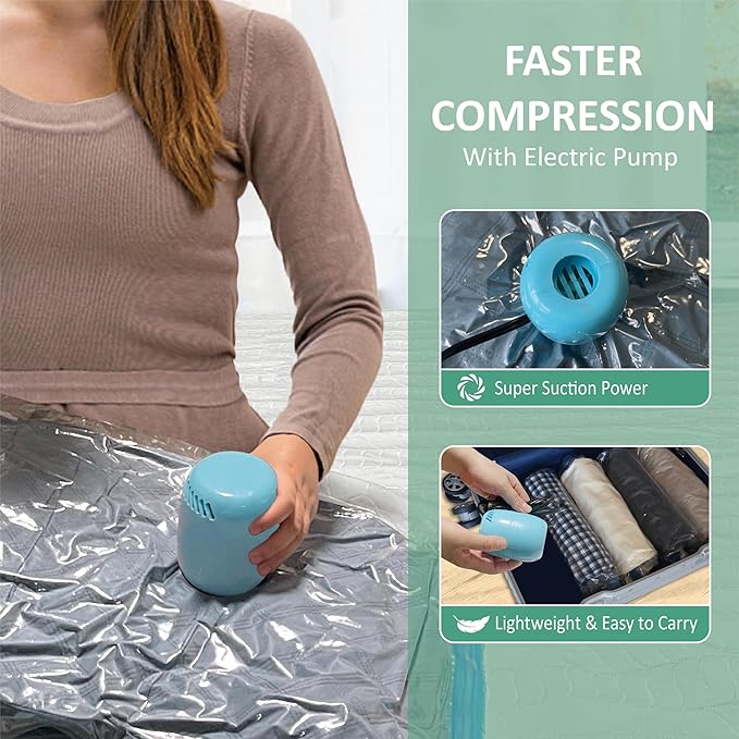 Vacuum Storage Bags with Electric Pump, Space Saver Vacuum Seal Bags with Pump, Sealer Compression for Clothes, Comforters, Blankets, Bedding, 10 Large
