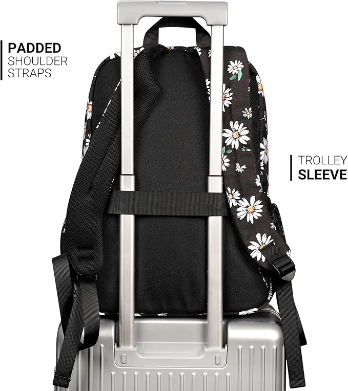 ZORFIN 26L Backpack for College, and Travel: Water Resistant Bookbag - Daisy Black
