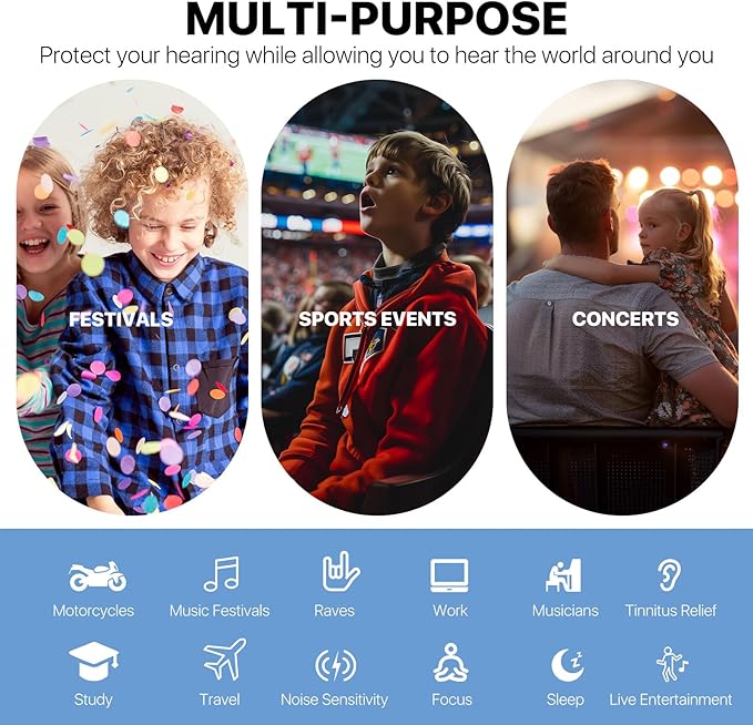 Kids Ear Plugs (6+yrs) - Reusable Everyday Noise Relief Earplugs for Small Ear Canal, Kids Ear Protection for Concerts, Travel, Focus, Socializing, School, Sleep, Sensitivity – 26 dB Noise Reduction