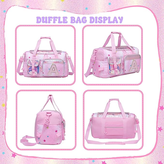 Kids Duffle Bag Girls Travel Bag for Kids Overnight Bag for Girls Dance Bag for Girl Weekender Bag Kid Gym Bag with Shoe Compartment for Travel