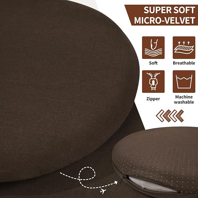 BUYUE Memory Foam Seat Cushion, Dia 15" Soft Velvet Round Stool Cushion Anti-Slip Chair Pads, M, Brown