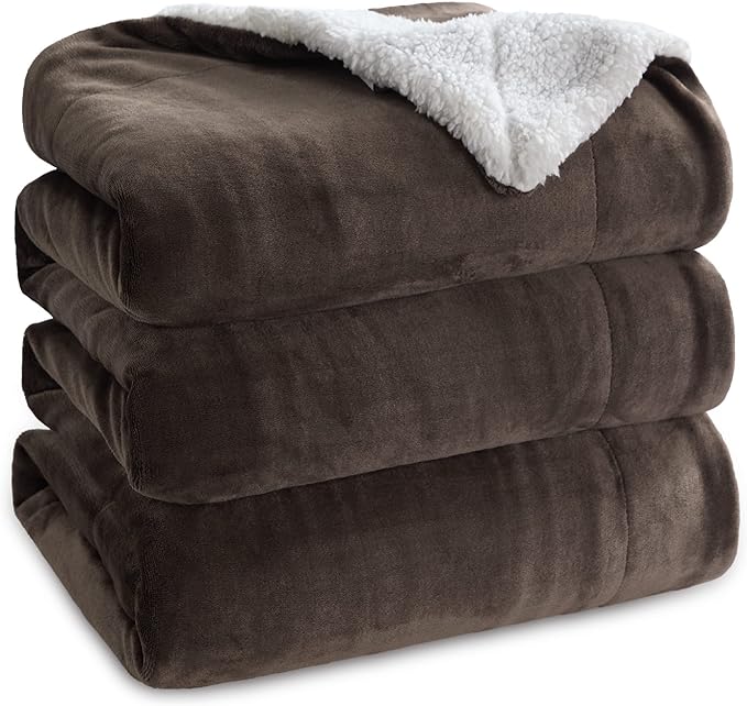 Bedsure GentleSoft Sherpa Fleece Blanket Queen Size for Bed, Non-Heated, Thick and Warm Throw for Women and Men, Soft Fuzzy Plush Queen Blanket for Winter, Brown, 90x90 Inches