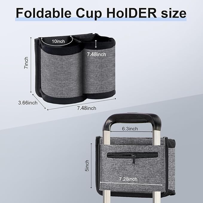 Luggage Cup Holder for Suitcases Free Hands, Travel Accessories, Luggage Cup Caddy Gifts, Beverage Holder, Universal Luggage Accessories for Flight Attendants, Business Travelers (Grey-02)